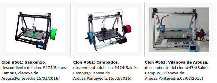 Impresoras 3D de SalnesCampus registradas como clones de la comunidad CloneWars España